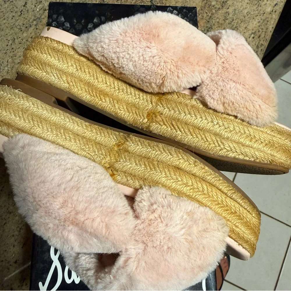 Sam Edelman Zia pink Criss Cross Faux Fur Platform Espadrille Sandal - Picture 4 of 7